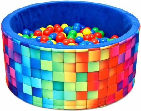 Bazén pro děti 90x40cm kruhový tvar + 200 balónků - modrý, barevné kostičky - obrázek 1