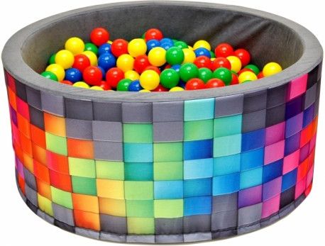 Bazén pro děti 90x40cm kruhový tvar + 200 balónků - šedý, barevné kostičky - obrázek 1