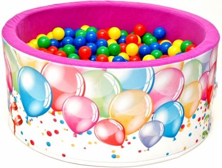 Bazén pro děti 90x40cm kruhový tvar + 200 balónků - růžový s balónky - obrázek 1