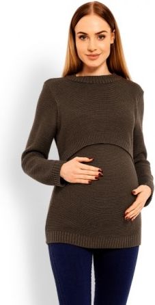 Pletený těhotenský svetřík - hnědý, (kojící) - obrázek 1