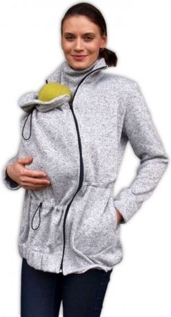 Nosící fleecová mikina - pro nošení dítěte ve předu - šedý melír, Velikosti těh. moda S/M - obrázek 1