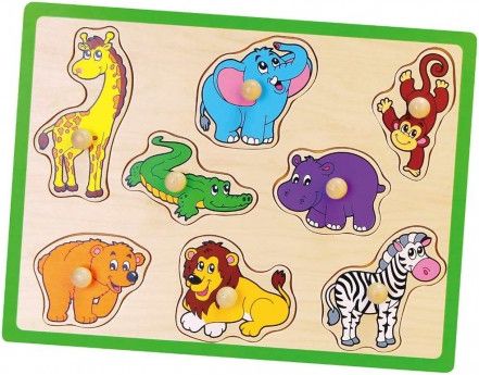 Dětské dřevěné puzzle s úchyty Viga ZOO, Multicolor - obrázek 1