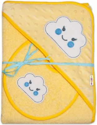 Froté osuška s kapucí Baby Nellys® + bryndáček - Mráček žlutá - obrázek 1