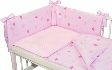 3-dílná sada mantinel s povlečením Minky Baby Stars růžové - sv. růžová, Velikost povlečení 120x90 - obrázek 1
