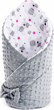 Oboustranná zavinovačka z Minky New Baby 75x75 cm teddy šedá hvězdičky růžové, Šedá - obrázek 1