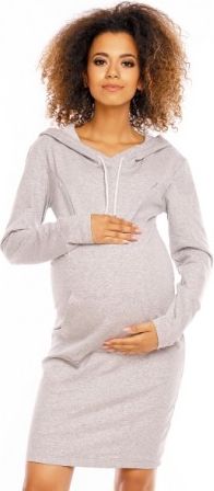 Těhotenské a kojící šaty s kapucí, dl. rukáv - šedé, Velikosti těh. moda XL (42) - obrázek 1