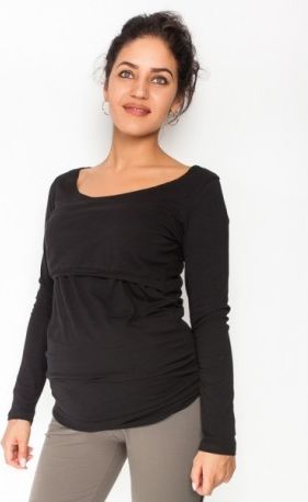 Těhotenské, kojící triko/halenka dlouhý rukáv Siena - černé, Velikosti těh. moda L (40) - obrázek 1