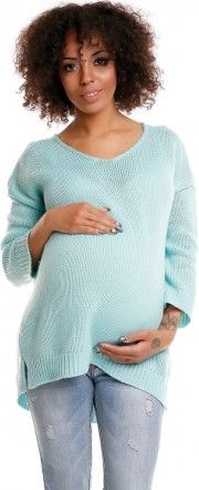 Pohodlný těhotenský svetřík s rozparky - mátový - obrázek 1