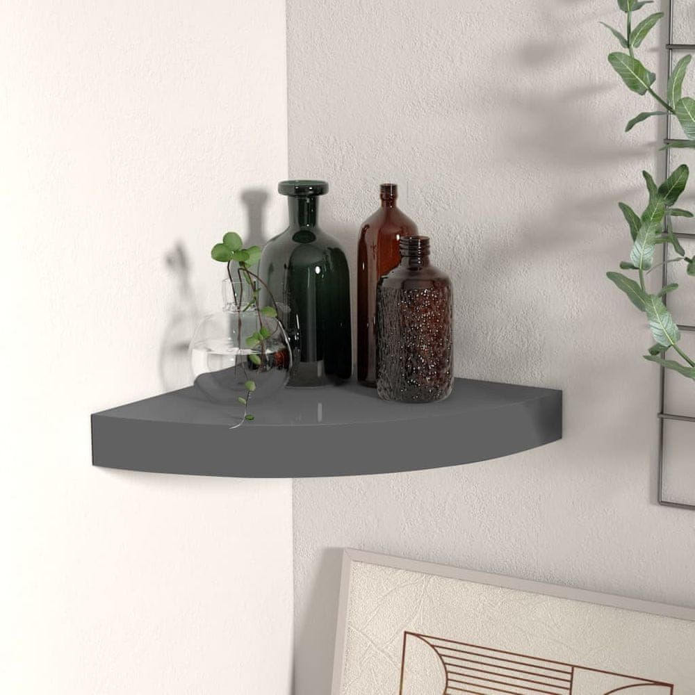 shumee Plovoucí rohová police šedá vysoký lesk 25 x 25 x 3,8 cm MDF - obrázek 1