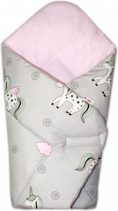 Novorozenecká zavinovačka Jednorožec, šedá/vnitřek růžový - obrázek 1