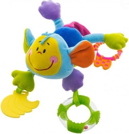 Plyšová hračka s kousátkem a chrastítkem - Opička - modrá - obrázek 1