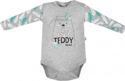 Kojenecké body s dlouhým rukávem New Baby Wild Teddy, Šedá, 74 (6-9m) - obrázek 1