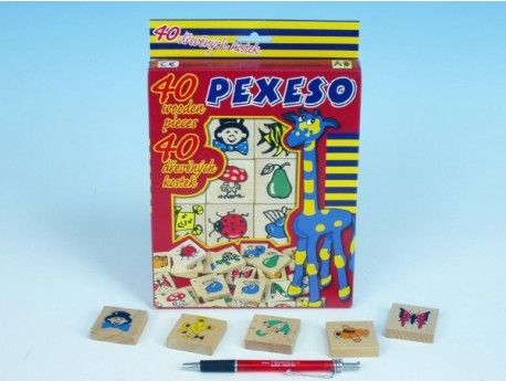 Pexeso dřevo společenská hra 40ks v krabici 17x25x2cm - obrázek 1
