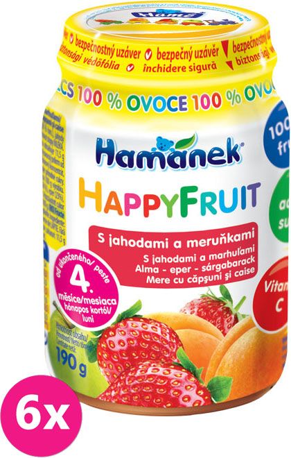 6x HAMÁNEK HappyFruit 100% S jahodou a meruňkou, (190 g) - ovocný příkrm - obrázek 1