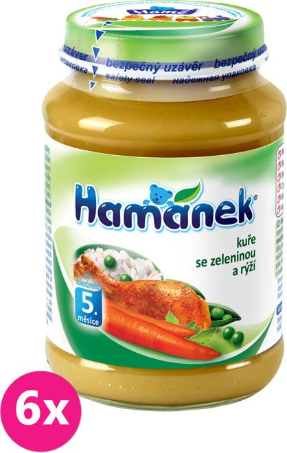 6x HAMÁNEK Kuře se zeleninou a rýží (190 g) - masozeleninový příkrm - obrázek 1