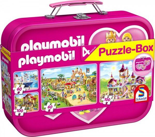 SCHMIDT Puzzle Playmobil 4v1 v plechovém kufříku (60,60,100,100 dílků) - obrázek 2