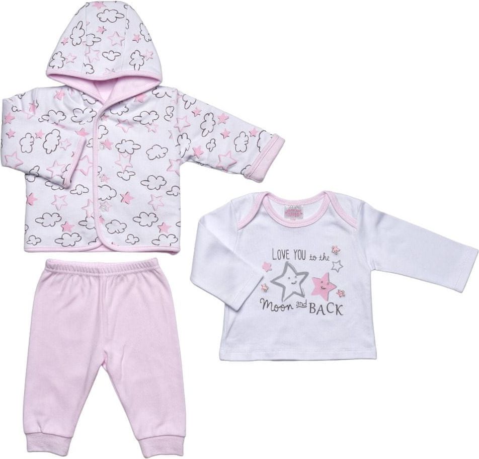 Just Too Cute dívčí kojenecký set tričko, tepláčky a kabátek - hvězdičky W0610 62 růžová - obrázek 1