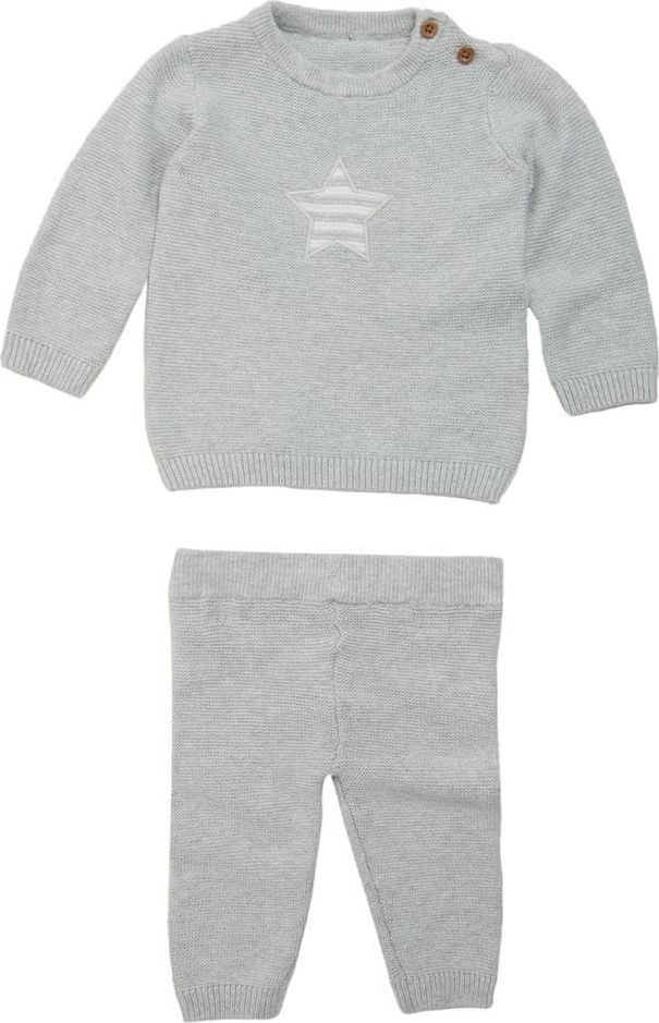 Marks & Spencer Dvoudílný pletený outfit z čisté bavlny s hvězdičkami (0–12 měsíců) šedá jílová 9-12 měsíců - obrázek 1