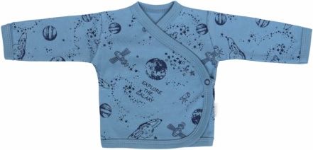 Mamatti Novorozenecká bavlněná košilka zapínání bokem, Vesmír - modrá s potiskem - obrázek 1
