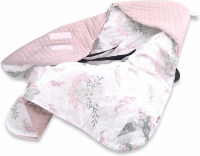 Baby Nellys Oteplená zavinovací deka s kapucí Velvet, 90 x 90cm, LULU natural, růžová - obrázek 1