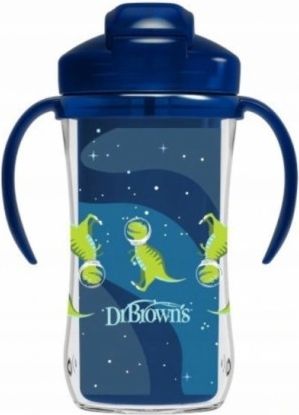 Dr.Browns Termální hrneček se slámkou Dino, Straw Cup, 300ml, modrý - obrázek 1