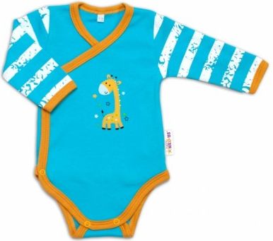 Baby Nellys Kojenecké body, dl. rukáv, zap. bokem Giraffe, tyrkysové, Velikost koj. oblečení 50 (0-1m) - obrázek 1
